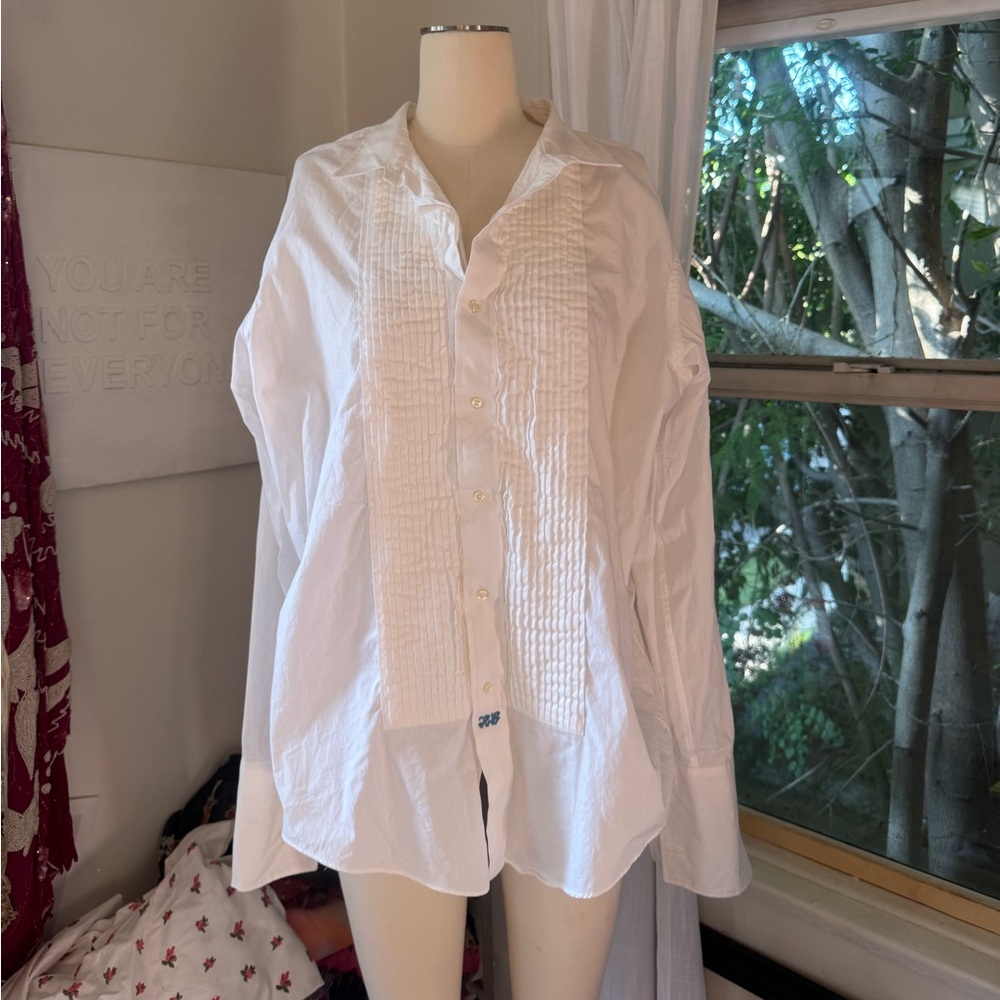 Vintage Dior Classic Tuxedo Pleated Bib Button Down Collared Shirt